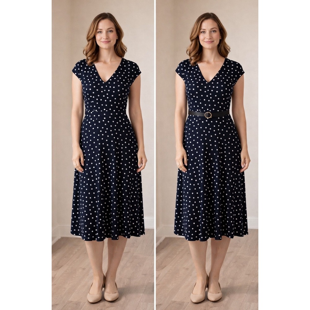 Evan Picone Black Label Polka‎ Dot Midi Dress – Size 8